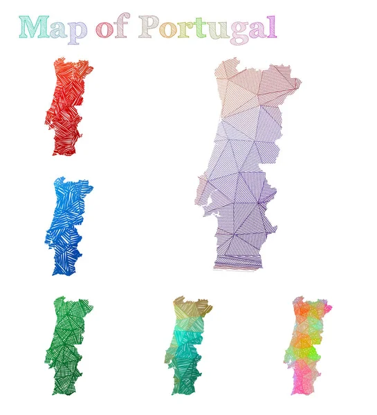Красочная карта Португалии Красочная форма страны Sketchy Португалии коллекция карт Вектор — стоковый вектор