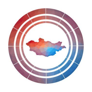 Moğolistan rozeti Düşük poli tarzı Çok renkli Moğolistan yuvarlak ülkenin parlak degrade logosu