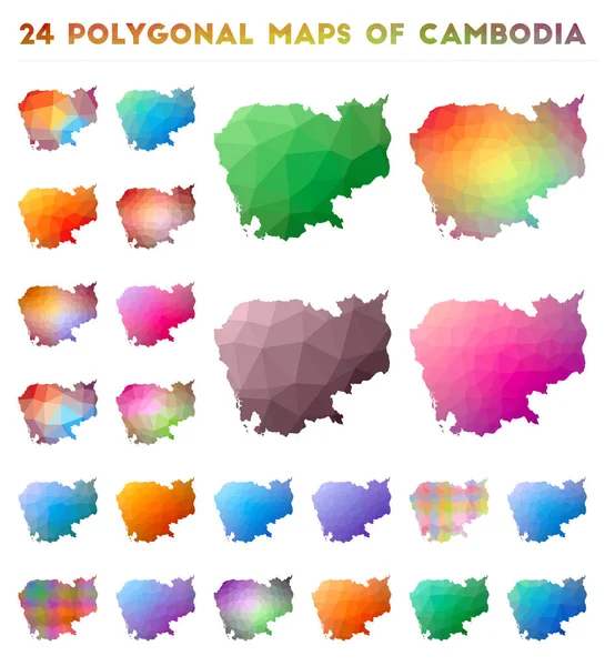 Conjunto de mapas poligonais vetoriais do Camboja Mapa gradiente brilhante do país em baixo estilo poli — Vetor de Stock