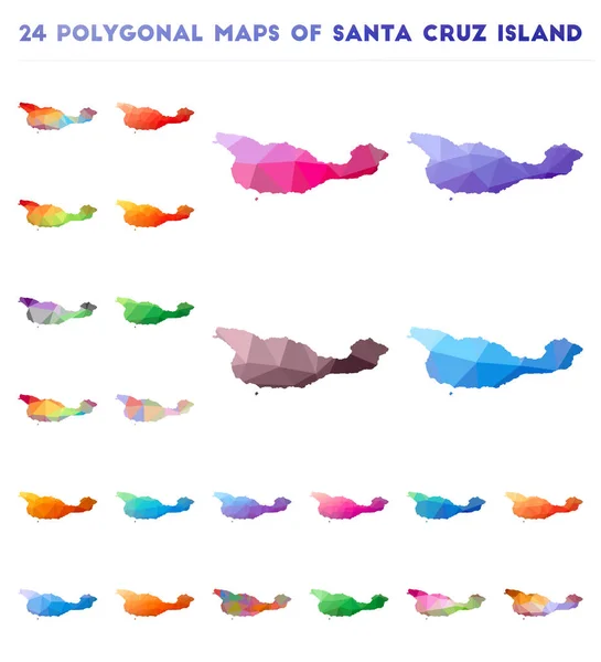 Conjunto de mapas poligonales vectoriales de la isla de Santa Cruz Gradiente brillante mapa de la isla en estilo polivinílico bajo — Vector de stock