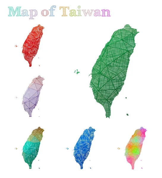 Χειρόγραφη χάρτη της Ταϊβάν πολύχρωμο σχήμα χώρα ασαφή Ταϊβάν χάρτες συλλογή διάνυσμα — Διανυσματικό Αρχείο
