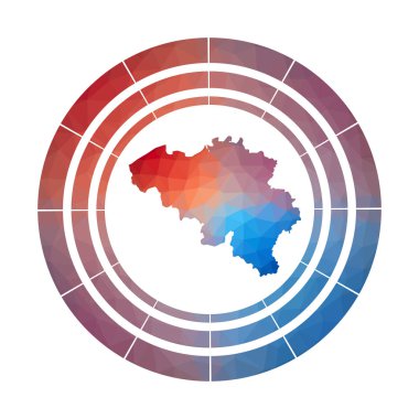 Belçika rozeti Düşük poli tarzı Çok renkli Belçika yuvarlak işareti ülkenin Parlak gradyan logosu