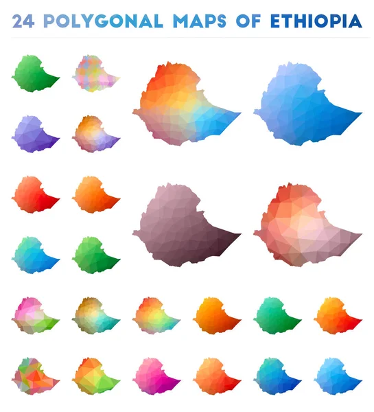 Conjunto de mapas poligonais vetoriais da Etiópia Mapa gradiente brilhante do país em baixo estilo poli — Vetor de Stock