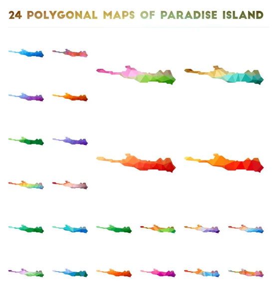 Conjunto de mapas poligonales vectoriales de Paradise Island Gradiente brillante mapa de la isla en estilo polivinílico bajo — Vector de stock