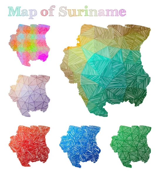 Mapa desenhado à mão de Suriname Forma de país colorido Sketchy Suriname mapas coleção Vector — Vetor de Stock