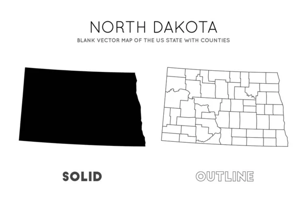 North Dakota karta tom vektor karta över den amerikanska delstaten med län gränsar till North Dakota för din — Stock vektor