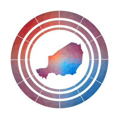 Nijer rozeti Düşük poli tarzı Çok renkli Nijer ile yuvarlak işareti ülkenin Parlak degrade logosu