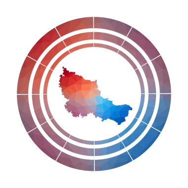 Belle Ile rozeti Düşük poli tarzı Çok renkli Belle Ile yuvarlak adanın Parlak degrade logosu