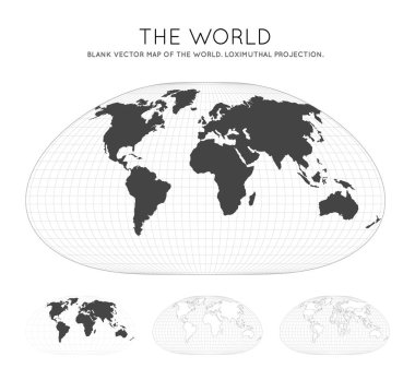 Map of The World Loximuthal projection Globe with latitude and longitude lines World map on clipart