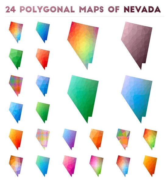 Serie di mappe poligonali vettoriali del Nevada Mappa del gradiente luminoso di noi stato in stile poligonale basso — Vettoriale Stock