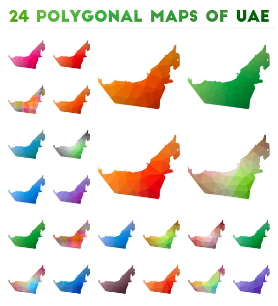 Conjunto de mapas poligonales vectoriales de Emiratos Árabes Unidos Mapa de gradiente brillante del país en estilo polivinílico bajo Multicolor — Archivo Imágenes Vectoriales