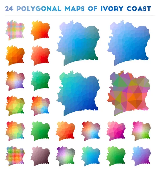 Conjunto de mapas poligonales vectoriales de Costa de Marfil Mapa de degradado brillante del país en estilo polivinílico bajo — Vector de stock