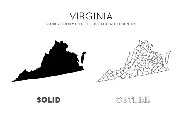 Вірджинія карта порожня Векторна карта США держава з повітами кордонів Вірджинії для вашого — стоковий вектор