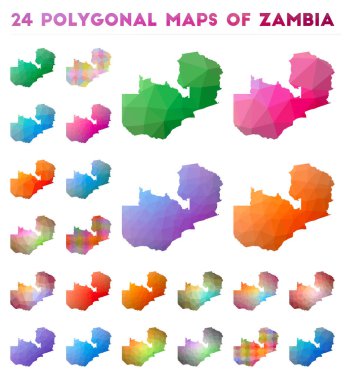 Zambiya Parlak degrade ülke düşük poli tarzı nda vektör çokgen haritalar kümesi