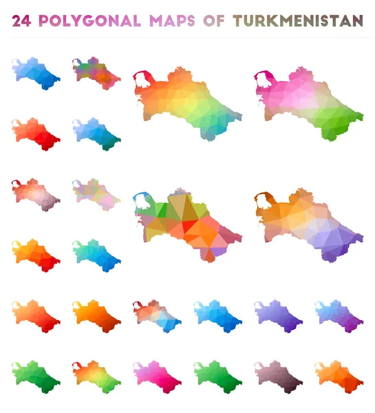 Türkmenistan Parlak degrade ülke düşük poli tarzı nda vektör poligonal haritalar kümesi — Stok Vektör