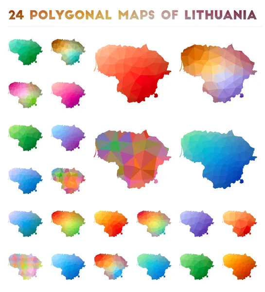 Conjunto de mapas poligonais vetoriais da Lituânia Mapa gradiente brilhante do país em baixo estilo poli — Vetor de Stock
