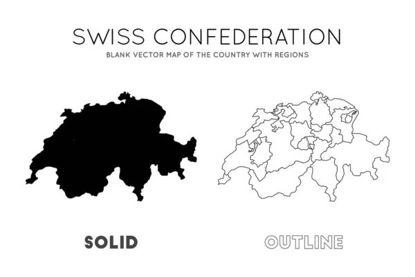 Švýcarsko mapuje prázdnou vektorovou mapu země s oblastmi hranice Švýcarska pro vaši — Stockový vektor