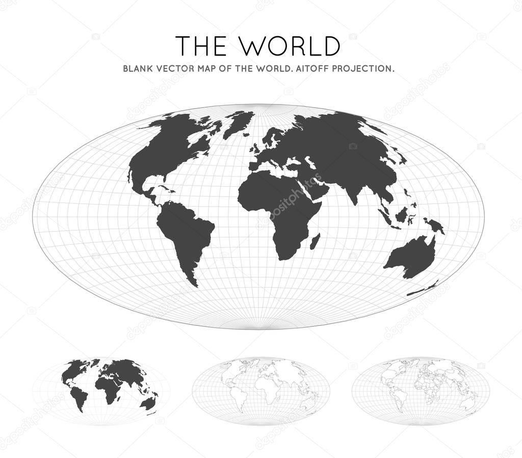 Map of The World Aitoff projection Globe with latitude and longitude lines World map on meridians