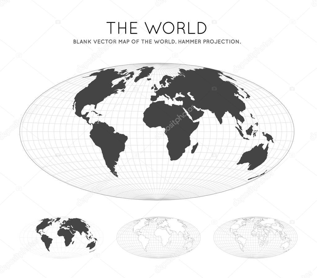 Map of The World Hammer projection Globe with latitude and longitude lines World map on meridians