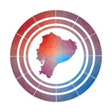 Ekvador rozeti, ülkenin düşük poli stili parlak logosu Çok renkli Ekvador yuvarlak işareti