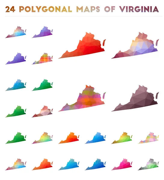 Набір векторних полігональних карт Вірджинії яскрава карта градієнта американського штату в низькому полі стиль — стоковий вектор