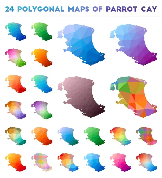 Satz von Vektor-polygonalen Karten von Papagei cay helle Gradienten Karte der Insel in Low-Poly-Stil — Stockvektor