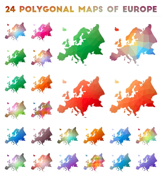 Ensemble de cartes vectorielles polygonales de l'Europe Carte de gradient lumineux du continent dans un style poly bas — Image vectorielle