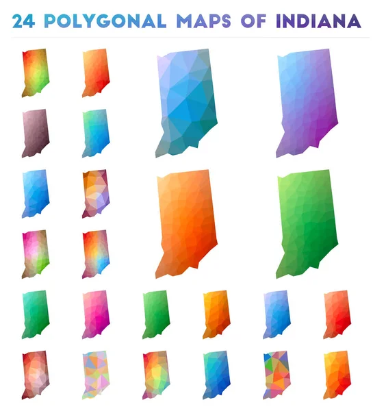 Набір векторних полігональних карт Індіани яскрава карта градієнта штату США в стилі низького поліфонія — стоковий вектор