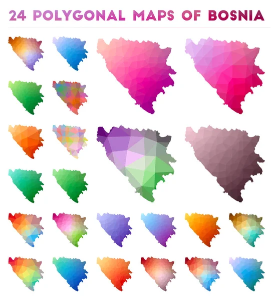 Conjunto de mapas poligonais vetoriais da Bósnia Mapa gradiente brilhante do país em baixo estilo poli — Vetor de Stock