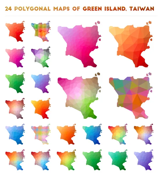 Набор векторных многоугольных карт Зеленого острова Тайвань Яркая градиентная карта острова в низком поли — стоковый вектор