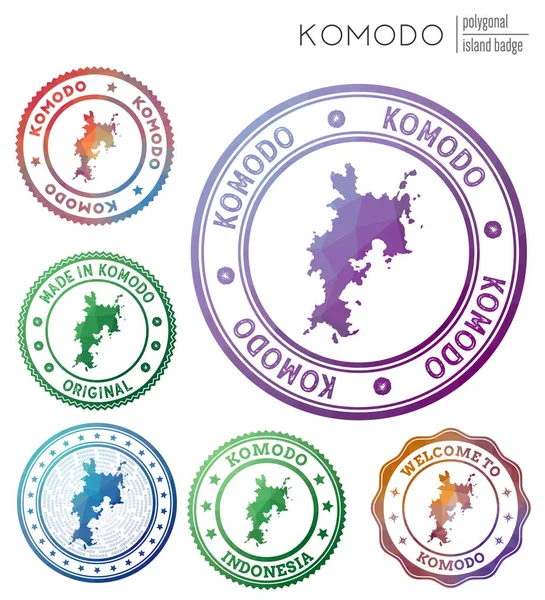 Insignia Komodo Colorido símbolo poligonal isla Conjunto de logotipos geométricos multicolores Komodo Vector — Vector de stock