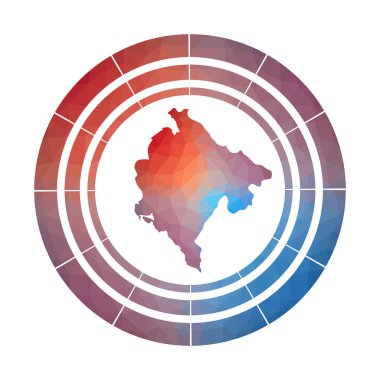 Karadağ rozeti Düşük poli tarzı Çok renkli Karadağ ülkenin Parlak degrade logosu yuvarlak