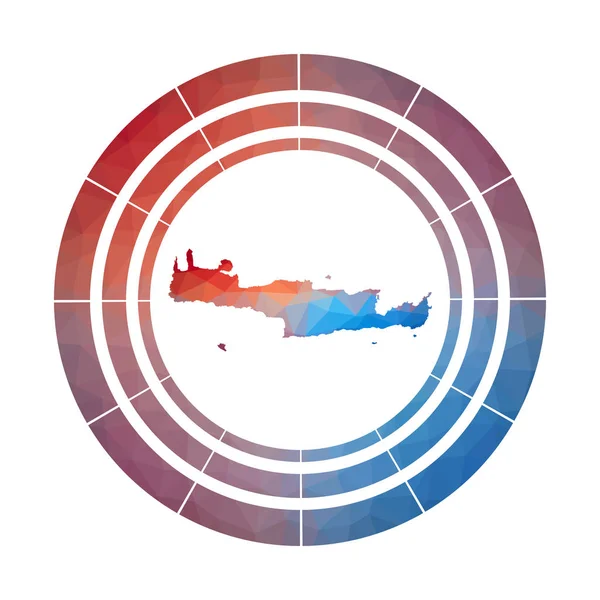 Creta emblema logotipo gradiente brilhante da ilha em baixo estilo poli Multicolored Creta arredondado com —  Vetores de Stock