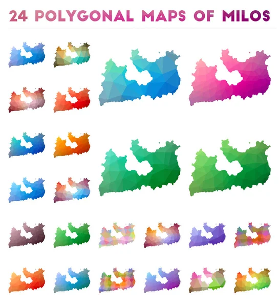 Conjunto de mapas poligonais vetoriais de Milos Mapa gradiente brilhante da ilha em baixo estilo poli Multicolorido — Vetor de Stock