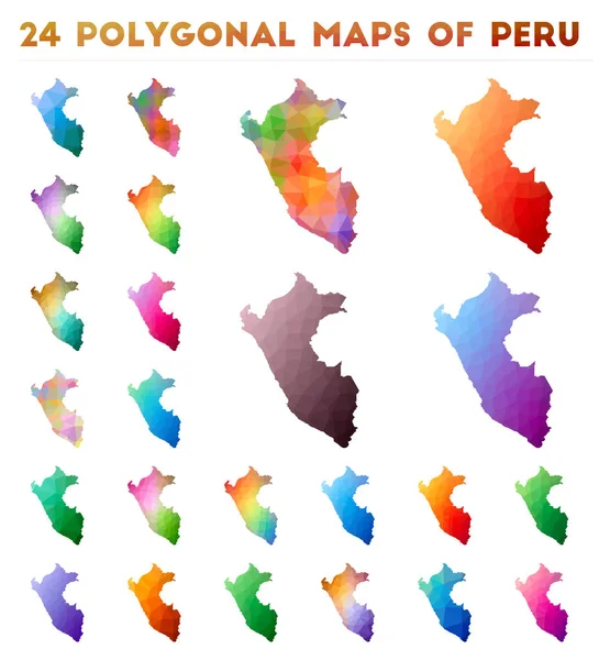 Conjunto de mapas poligonales vectoriales de Perú Mapa de gradiente brillante del país en estilo polivinílico bajo Multicolor — Archivo Imágenes Vectoriales