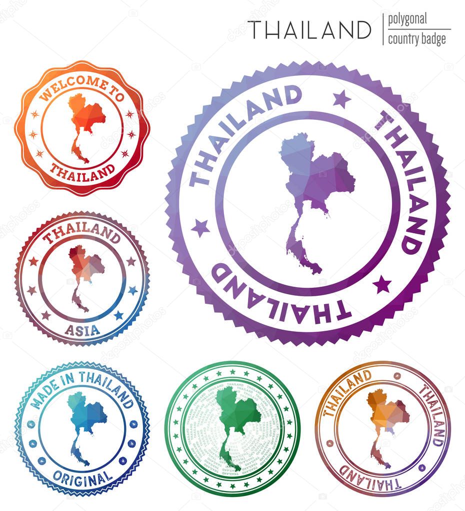 Thailand badge Colorful polygonal country symbol Multicolored geometric Thailand logos set Vector