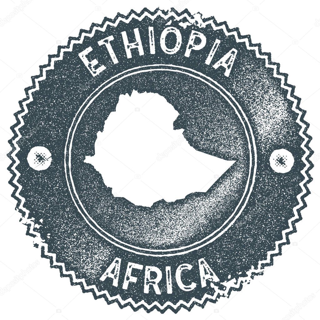Ethiopia map vintage stamp. Retro style handmade label, badge or element for travel souvenirs. Dark blue rubber stamp with country map silhouette. Vector illustration.