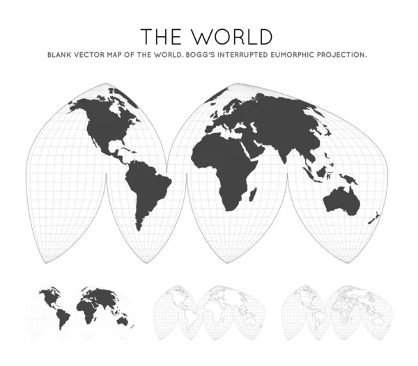 Mappa del mondo Boggs interrotto proiezione eumoristica Globo con latitudine e longitudine linee — Vettoriale Stock