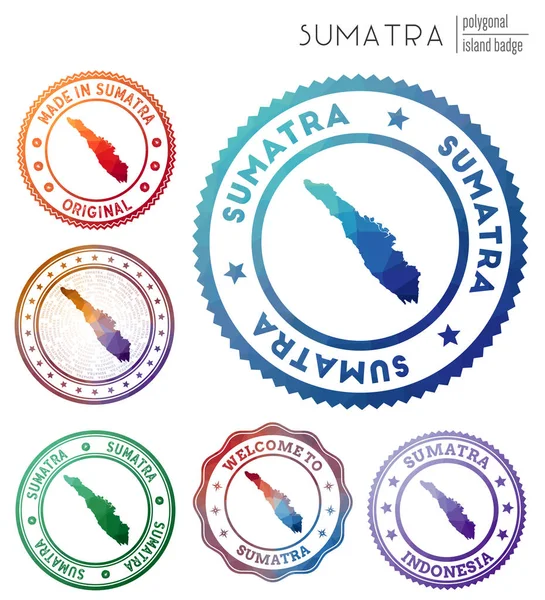Insignia Sumatra Colorido símbolo de isla poligonal Conjunto de logotipos geométricos multicolores Sumatra Vector — Vector de stock