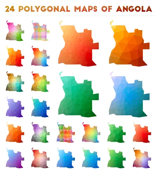 Düşük poli stilde Angola Parlak degrade ülke haritası vektör poligonal haritalar kümesi — Stok Vektör