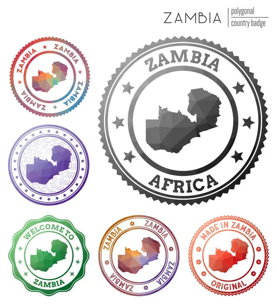 Placa Zambia Colorido símbolo del país poligonal Multicolor geométrico Zambia logos conjunto Vector — Vector de stock