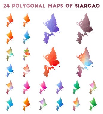 Düşük poli stilde ada Siargao Parlak gradyan haritası vektör poligonal haritalar kümesi