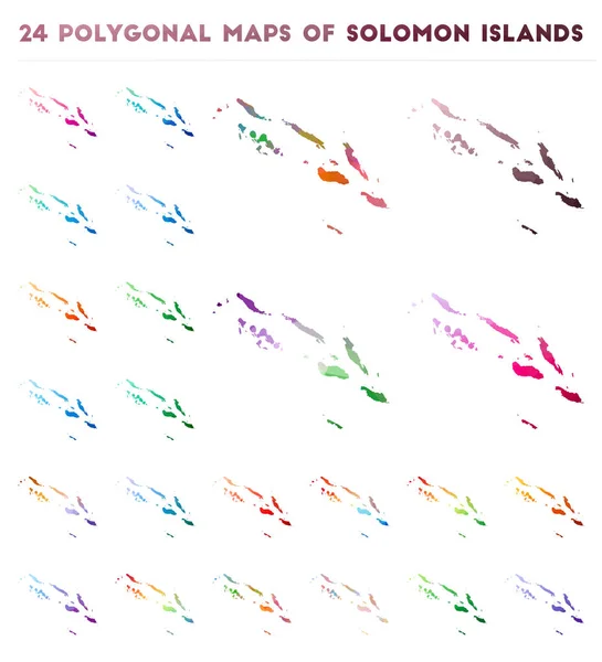 Set van vector veelhoekige kaarten van Solomon eilanden heldere kleurovergang kaart van land in lage poly stijl — Stockvector