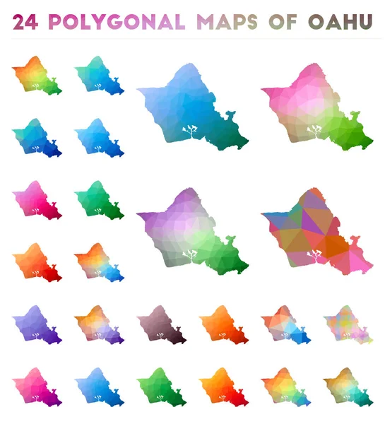 Набір векторних багатокутних карт Оаху Яскрава градієнтна карта острова в низькому полістилі Різнокольоровий — стоковий вектор