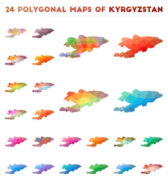 Satz von Vektor-polygonalen Karten von Kyrgyzstan helle Gradienten Karte des Landes in Low-Poly-Stil — Stockvektor