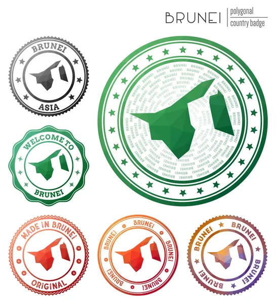 Insignia Brunei Colorido símbolo del país poligonal Multicolor geométrico conjunto de logotipos Brunei Vector — Vector de stock