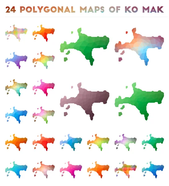 Ensemble de cartes vectorielles polygonales de Ko Mak Carte à gradient lumineux de l'île dans un style poly bas — Image vectorielle
