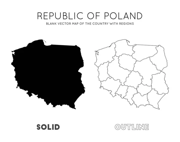 Polonia mappa Blank mappa vettoriale del Paese con le regioni Confini della Polonia per la tua infografica — Vettoriale Stock