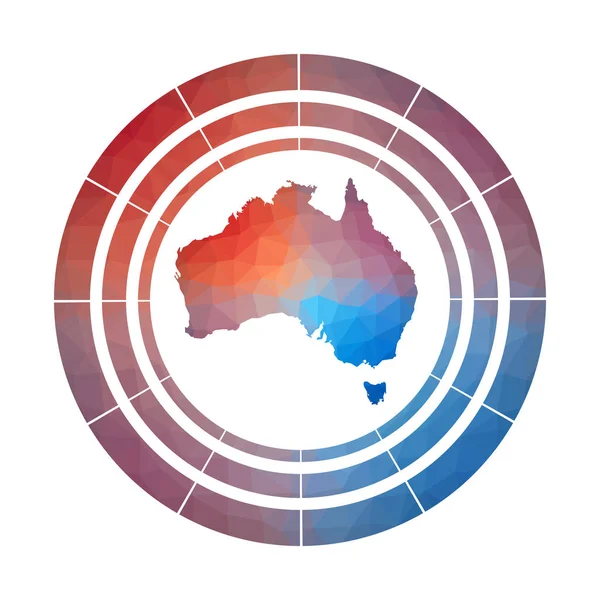 Avustralya rozeti Düşük poli tarzı Çok renkli Avustralya yuvarlak ülkenin Parlak gradyan logosu — Stok Vektör