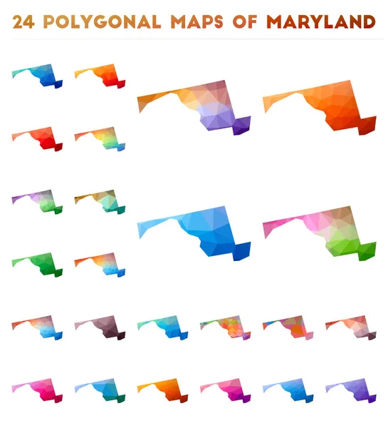 Набір векторних полігональних карт Меріленд яскрава карта градієнта штату США в низький стиль полі — стоковий вектор